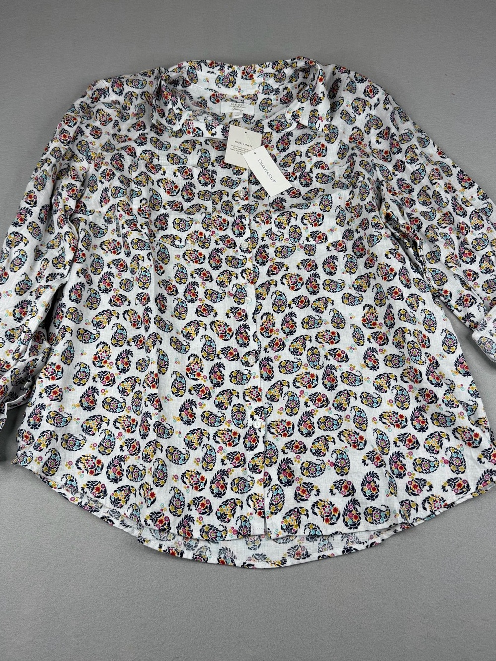Charter Club Luxury Linen Shirt Womens XL Paisley Floral Button Up NWT